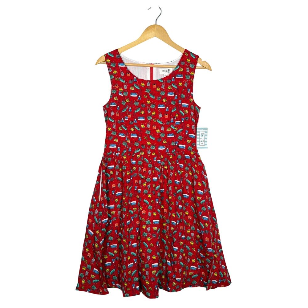Tulip B Purse Print Fit & Flare Dress Women’s Medium Red Novelty Sleeveless NWT